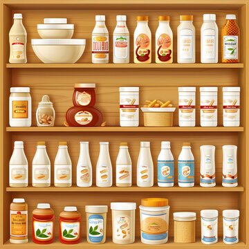 各種食品的木制貨架
