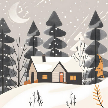 雪地小屋冬季風(fēng)景