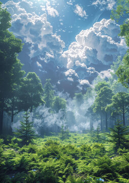 縹緲山林間的翠綠林中空地