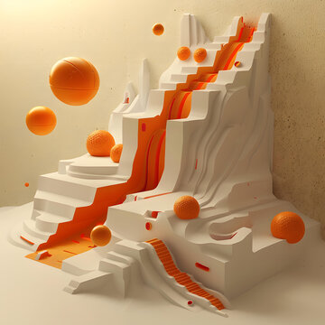 抽象幾何圖形橙色和白色3D插圖