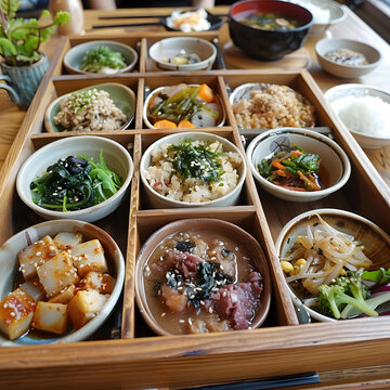 日式料理便當(dāng)盒，多種菜肴