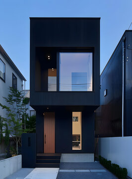 現(xiàn)代黑色建筑的房屋正面