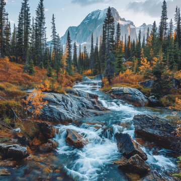 秋日山澗溪流