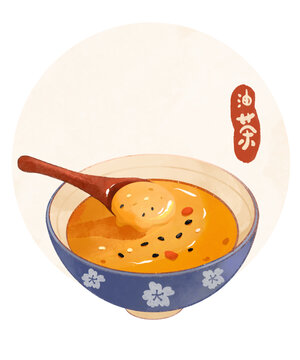 山西美食油茶水彩插畫