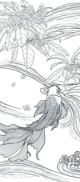 桂花錦鯉線稿