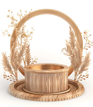 金色圓環(huán)裝飾的木質(zhì)展示臺(tái)