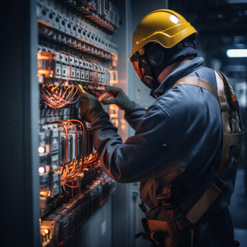 電工正在作業(yè)配電板