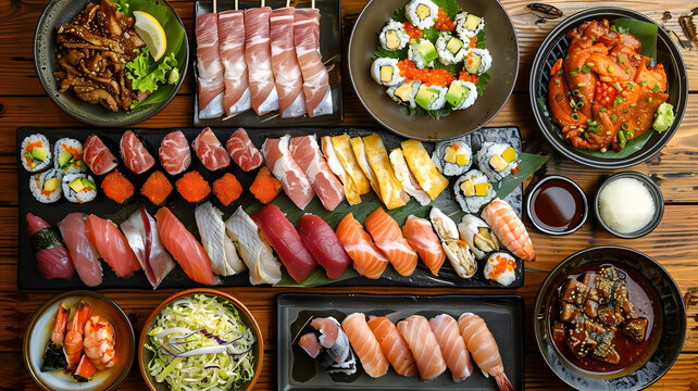 日式料理拼盤俯視圖