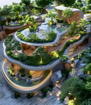 屋頂花園的未來主義建筑