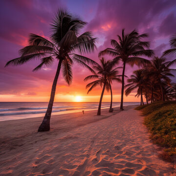 熱帶海灘夕陽棕櫚