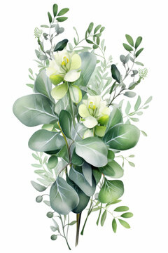 綠白水彩花卉
