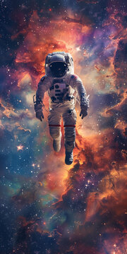 身穿宇航服的宇航員在浩瀚的太空中漫步