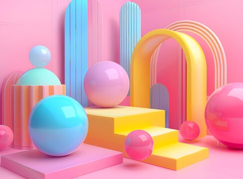 彩色幾何抽象3D渲染