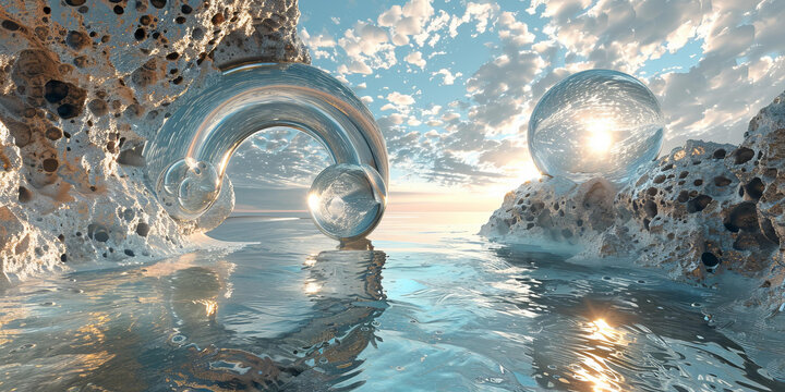 漂浮的玻璃球和清澈的海水構(gòu)成的奇幻景觀
