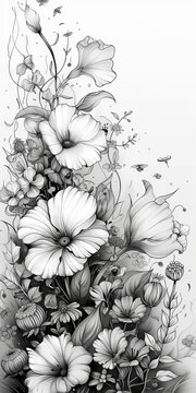 一幅黑白花卉插圖