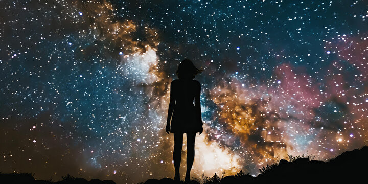 一個(gè)女孩獨(dú)自站在星空下