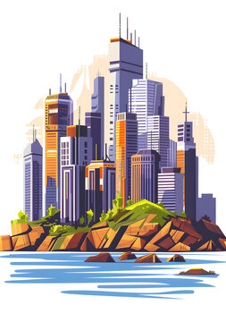 現(xiàn)代城市景觀，島嶼上的高樓大廈