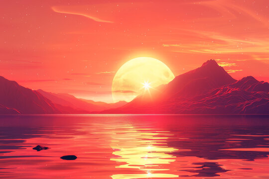湖光山色日落美景