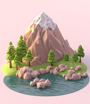 低多邊形山脈景觀
