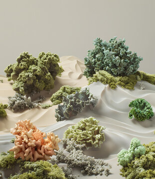 沙地上的珊瑚礁抽象3D渲染
