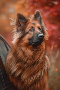 一只德國牧羊犬在車?yán)锾魍巴? style=