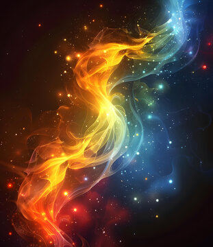 五彩斑斕的等離子體星云在太空中飛舞