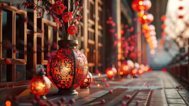 春節(jié)紅燈籠花瓶裝飾