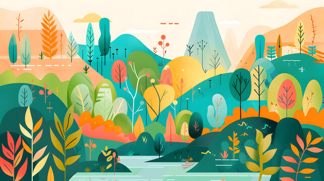 抽象樹木和山脈的自然風(fēng)景