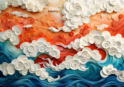 紅色和藍(lán)色海洋波浪圖案