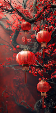 紅燈籠高高掛起，慶祝中國新年