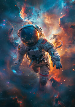 身穿宇航服的宇航員在浩瀚的太空中漫游