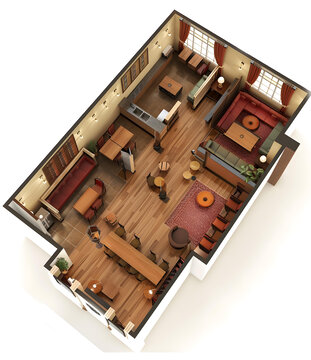 現(xiàn)代餐廳室內(nèi)設(shè)計(jì)3D俯視圖