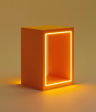 橙色霓虹燈盒子3D渲染