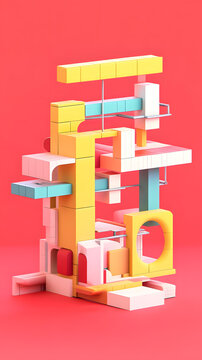 彩色幾何圖形的抽象3D