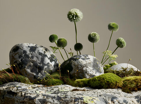 石頭苔蘚上的綠色花卉