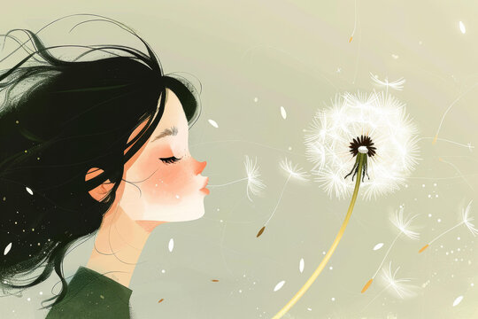 蒲公英在風(fēng)中飛舞的女孩