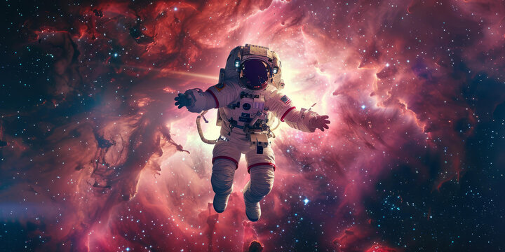 身著航天服的宇航員在浩瀚的太空中遨游