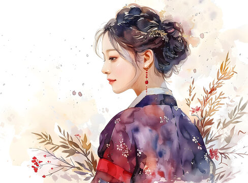 身穿韓國傳統(tǒng)服飾的美麗韓國女性
