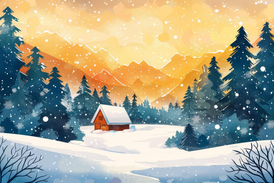 雪夜小木屋