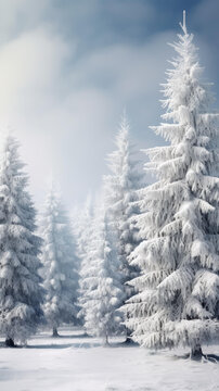 冬日森林里白雪皚皚的冷杉樹