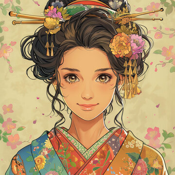 身著傳統(tǒng)日本和服的美麗亞洲女性