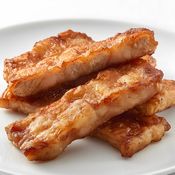 白色盤子里的美味煎豬肉