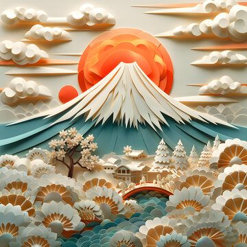 富士山紙藝