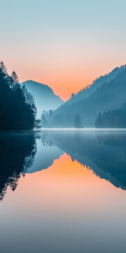 寧靜山湖黃昏