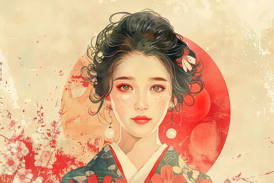 一個身穿和服的亞洲女人的肖像
