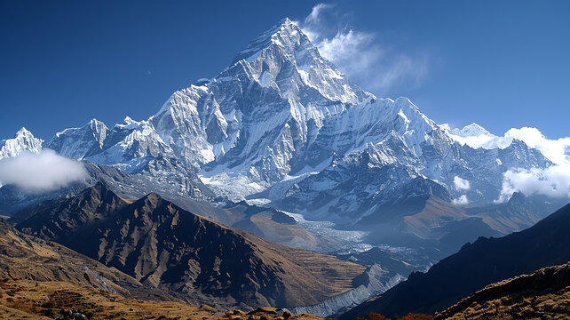壯麗的雪山山峰聳立在崎嶇的景觀之上