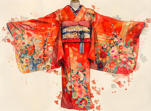一件帶花卉圖案的和服