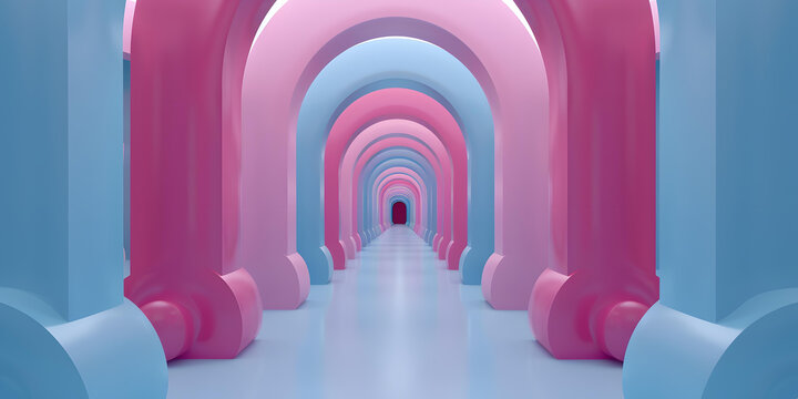 粉色藍色拱形隧道3D抽象背景