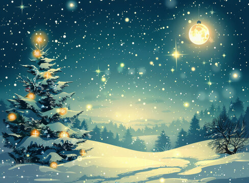 圣誕夜冬日雪景圖
