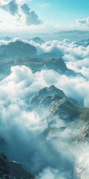 山峰之巔，云霧繚繞，壯麗景色